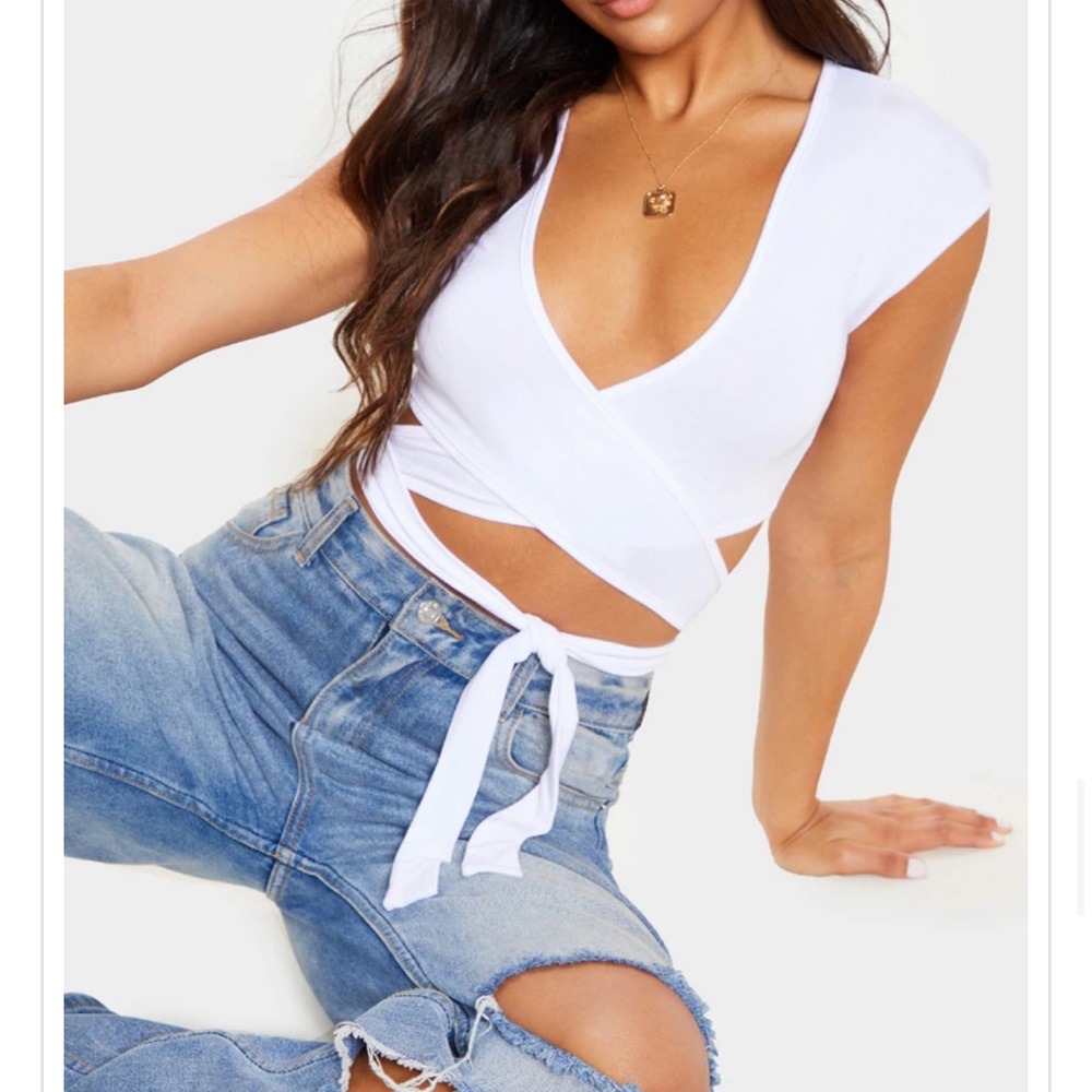 PrettyLittleThing White Wrap Crop Top